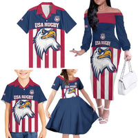 USA 2025 Rugby Custom Family Matching Off The Shoulder Long Sleeve Dress and Hawaiian Shirt Come On Eagle