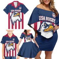 USA 2025 Rugby Custom Family Matching Off Shoulder Short Dress and Hawaiian Shirt Come On Eagle