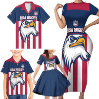 USA 2025 Rugby Custom Family Matching Short Sleeve Bodycon Dress and Hawaiian Shirt Come On Eagle