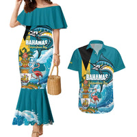 The Bahamas Independence Day Couples Matching Mermaid Dress and Hawaiian Shirt Bahamian Blue Marlin National Color
