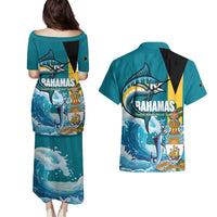 The Bahamas Independence Day Couples Matching Puletasi and Hawaiian Shirt Bahamian Blue Marlin National Color