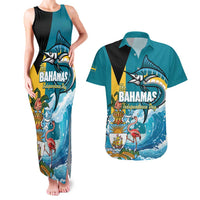 The Bahamas Independence Day Couples Matching Tank Maxi Dress and Hawaiian Shirt Bahamian Blue Marlin National Color