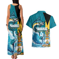 The Bahamas Independence Day Couples Matching Tank Maxi Dress and Hawaiian Shirt Bahamian Blue Marlin National Color