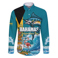 The Bahamas Independence Day Family Matching Long Sleeve Bodycon Dress and Hawaiian Shirt Bahamian Blue Marlin National Color
