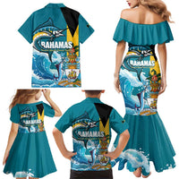 The Bahamas Independence Day Family Matching Mermaid Dress and Hawaiian Shirt Bahamian Blue Marlin National Color
