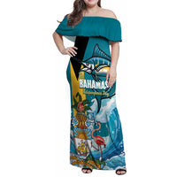 The Bahamas Independence Day Family Matching Off Shoulder Maxi Dress and Hawaiian Shirt Bahamian Blue Marlin National Color