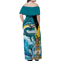The Bahamas Independence Day Family Matching Off Shoulder Maxi Dress and Hawaiian Shirt Bahamian Blue Marlin National Color