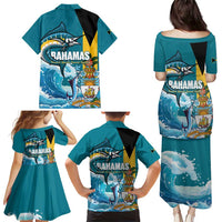 The Bahamas Independence Day Family Matching Puletasi and Hawaiian Shirt Bahamian Blue Marlin National Color