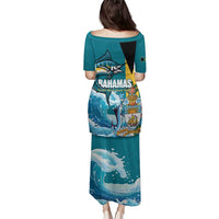 The Bahamas Independence Day Family Matching Puletasi and Hawaiian Shirt Bahamian Blue Marlin National Color