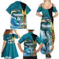 The Bahamas Independence Day Family Matching Summer Maxi Dress and Hawaiian Shirt Bahamian Blue Marlin National Color