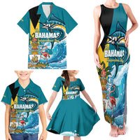 The Bahamas Independence Day Family Matching Tank Maxi Dress and Hawaiian Shirt Bahamian Blue Marlin National Color