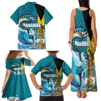 The Bahamas Independence Day Family Matching Tank Maxi Dress and Hawaiian Shirt Bahamian Blue Marlin National Color