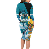 The Bahamas Independence Day Long Sleeve Bodycon Dress Bahamian Blue Marlin National Color