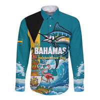 The Bahamas Independence Day Long Sleeve Button Shirt Bahamian Blue Marlin National Color