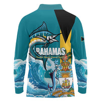 The Bahamas Independence Day Long Sleeve Polo Shirt Bahamian Blue Marlin National Color