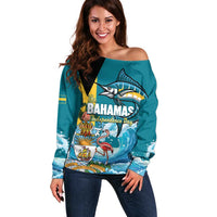 The Bahamas Independence Day Off Shoulder Sweater Bahamian Blue Marlin National Color