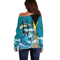 The Bahamas Independence Day Off Shoulder Sweater Bahamian Blue Marlin National Color
