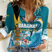 The Bahamas Independence Day Women Casual Shirt Bahamian Blue Marlin National Color