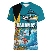 The Bahamas Independence Day Women V-Neck T-Shirt Bahamian Blue Marlin National Color