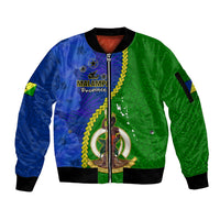 Personalised Vanuatu Malampa Province Sleeve Zip Bomber Jacket Turtle Sand Drawing Unique Tapa Pattern - Wonder Print Shop