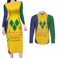 SVG Vincy Mas Couples Matching Long Sleeve Bodycon Dress and Long Sleeve Button Shirt Saint Vincent and the Grenadines National Carnival - Wonder Print Shop