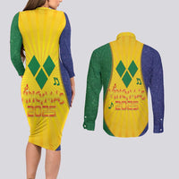 SVG Vincy Mas Couples Matching Long Sleeve Bodycon Dress and Long Sleeve Button Shirt Saint Vincent and the Grenadines National Carnival - Wonder Print Shop