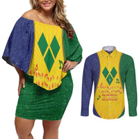 SVG Vincy Mas Couples Matching Off Shoulder Short Dress and Long Sleeve Button Shirt Saint Vincent and the Grenadines National Carnival - Wonder Print Shop