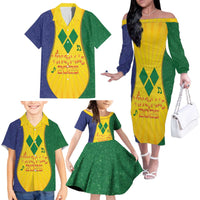 SVG Vincy Mas Family Matching Off The Shoulder Long Sleeve Dress and Hawaiian Shirt Saint Vincent and the Grenadines National Carnival - Wonder Print Shop