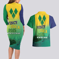 Vincy Mas 2025 Couples Matching Long Sleeve Bodycon Dress and Hawaiian Shirt Vincy Soca We Doh Party Normal - Wonder Print Shop
