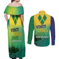 Vincy Mas 2025 Couples Matching Off Shoulder Maxi Dress and Long Sleeve Button Shirt Vincy Soca We Doh Party Normal - Wonder Print Shop