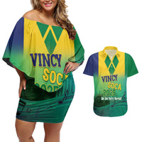 Vincy Mas 2025 Couples Matching Off Shoulder Short Dress and Hawaiian Shirt Vincy Soca We Doh Party Normal - Wonder Print Shop