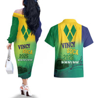 Vincy Mas 2025 Couples Matching Off The Shoulder Long Sleeve Dress and Hawaiian Shirt Vincy Soca We Doh Party Normal - Wonder Print Shop