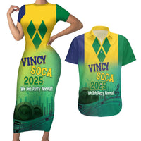 Vincy Mas 2025 Couples Matching Short Sleeve Bodycon Dress and Hawaiian Shirt Vincy Soca We Doh Party Normal - Wonder Print Shop