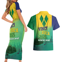 Vincy Mas 2025 Couples Matching Short Sleeve Bodycon Dress and Hawaiian Shirt Vincy Soca We Doh Party Normal - Wonder Print Shop