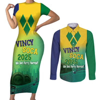 Vincy Mas 2025 Couples Matching Short Sleeve Bodycon Dress and Long Sleeve Button Shirt Vincy Soca We Doh Party Normal - Wonder Print Shop