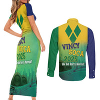 Vincy Mas 2025 Couples Matching Short Sleeve Bodycon Dress and Long Sleeve Button Shirt Vincy Soca We Doh Party Normal - Wonder Print Shop