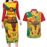 Personalized Grenada Spicemas 2025 Couples Matching Long Sleeve Bodycon Dress and Hawaiian Shirt Spice Isle Nutmeg Cocoa Pod - Wonder Print Shop