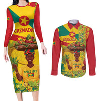 Personalized Grenada Spicemas 2025 Couples Matching Long Sleeve Bodycon Dress and Long Sleeve Button Shirt Spice Isle Nutmeg Cocoa Pod - Wonder Print Shop