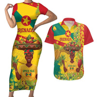 Personalized Grenada Spicemas 2025 Couples Matching Short Sleeve Bodycon Dress and Hawaiian Shirt Spice Isle Nutmeg Cocoa Pod - Wonder Print Shop