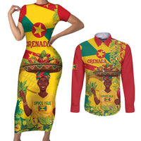 Personalized Grenada Spicemas 2025 Couples Matching Short Sleeve Bodycon Dress and Long Sleeve Button Shirt Spice Isle Nutmeg Cocoa Pod - Wonder Print Shop