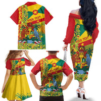 Personalized Grenada Spicemas 2025 Family Matching Off The Shoulder Long Sleeve Dress and Hawaiian Shirt Spice Isle Nutmeg Cocoa Pod - Wonder Print Shop