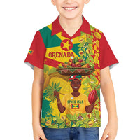 Personalized Grenada Spicemas 2025 Family Matching Short Sleeve Bodycon Dress and Hawaiian Shirt Spice Isle Nutmeg Cocoa Pod - Wonder Print Shop