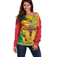 Personalized Grenada Spicemas 2025 Off Shoulder Sweater Spice Isle Nutmeg Cocoa Pod - Wonder Print Shop