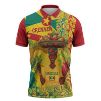 Personalized Grenada Spicemas 2025 Zipper Polo Shirt Spice Isle Nutmeg Cocoa Pod - Wonder Print Shop