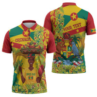 Personalized Grenada Spicemas 2025 Zipper Polo Shirt Spice Isle Nutmeg Cocoa Pod - Wonder Print Shop