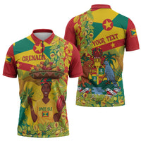 Personalized Grenada Spicemas 2025 Zipper Polo Shirt Spice Isle Nutmeg Cocoa Pod - Wonder Print Shop