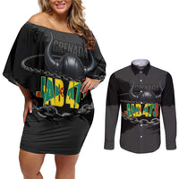 Grenada Jab Jab 473 Couples Matching Off Shoulder Short Dress and Long Sleeve Button Shirt Spicemas Festival Chain Grunge Style - Wonder Print Shop
