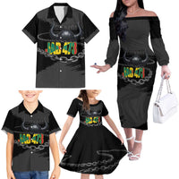 Grenada Jab Jab 473 Family Matching Off The Shoulder Long Sleeve Dress and Hawaiian Shirt Spicemas Festival Chain Grunge Style - Wonder Print Shop