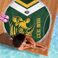 South Africa Rugby Custom Beach Blanket Springboks Kente Rhino Symbol - Wonder Print Shop