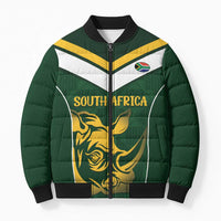 South Africa Rugby Custom Bomber Puffer Jacket Springboks Kente Rhino Symbol - Wonder Print Shop